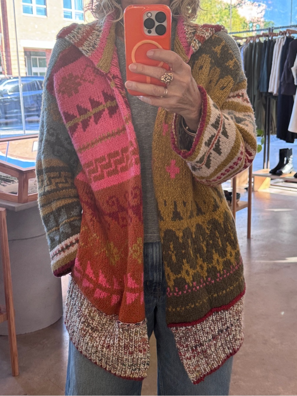 Free People Fair Isle Cotton Wool Wrap Hooded Cardigan - Picture 3 of 10